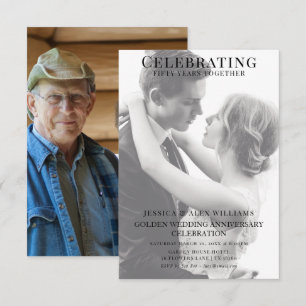 Invitación Doble Foto Joven/Vieja 50 Aniversario