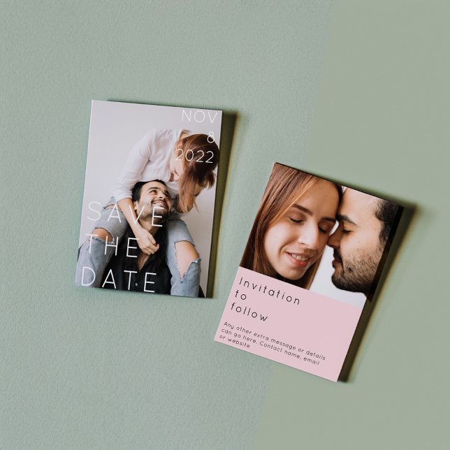 Invitación Doble foto moderna negrita delgado texto guardar l (Subido por el creador)