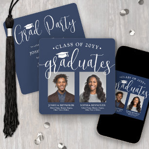 Invitación Doble Graduación 2 Fotos Partido Conjunto Azul Mar