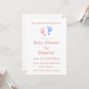 Invitación Doble Huella de Niño y Niña Gemelos Baby Shower