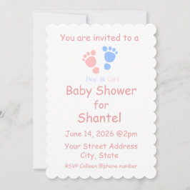 Invitación Doble Huella de Niño y Niña Gemelos Baby Shower