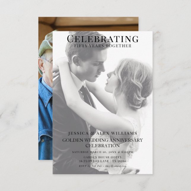 Invitación Doble Joven/Vieja Foto 50 Aniversario (Anverso / Reverso)