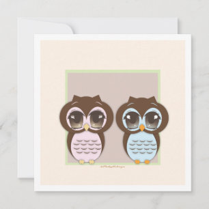 Invitación ¡Doble la Alegría!  Twin Owl Boy Chica Baby Shower