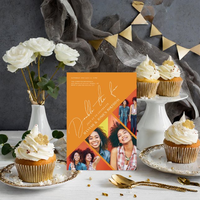 Invitación Doble la Diversión | Cumpleaños Conjunto Moderno (Subido por el creador)