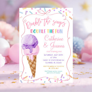 Invitación Doble las cucharadas Doble Diversión Cumpleaños He