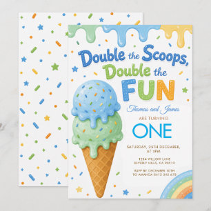 Invitación Doble las cucharadas doble la diversión cumpleaños