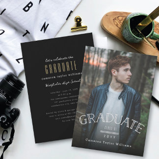 Invitación Doble Línea Graduado Moderno Foto Fiesta de Gradua