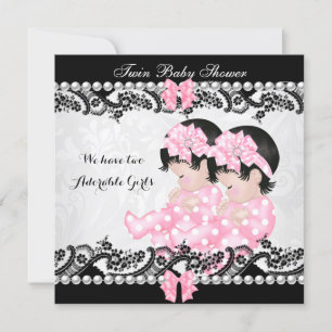 Invitación Doble lluvia de bebés Niñas Lindas Rosa Niña