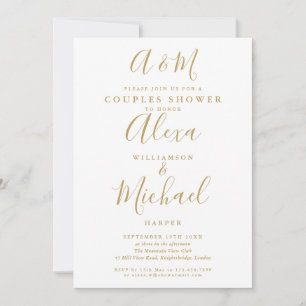 Invitación Doble Monograma de Escritura en Oro para Boda de P