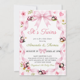 Invitación Doble niña mariquita rosa Baby Shower
