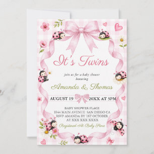 Invitación Doble niña mariquita rosa Baby Shower