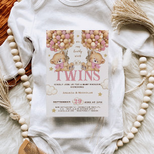 Invitación Doble niñas oso apenas esperan shower de bebé