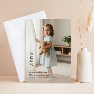 Invitación Doble Niño Hermano Foto Lindo Fiesta Conjunta