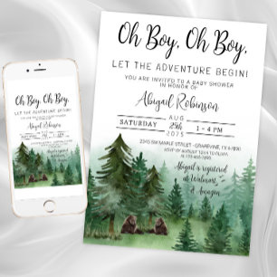 Invitación Doble niño oso bosque Oh niño Baby Shower