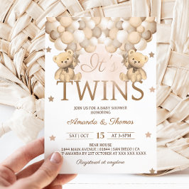 Invitación Doble Oso Con Globos Neutros Fiesta de Bebé