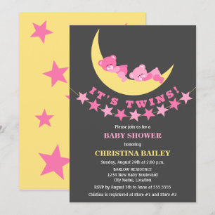 Invitación Doble Oso de Peluche Fiesta para Bebés Niñas
