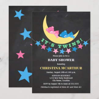 Invitación Doble Oso de Peluche Niño y Niña Baby Shower