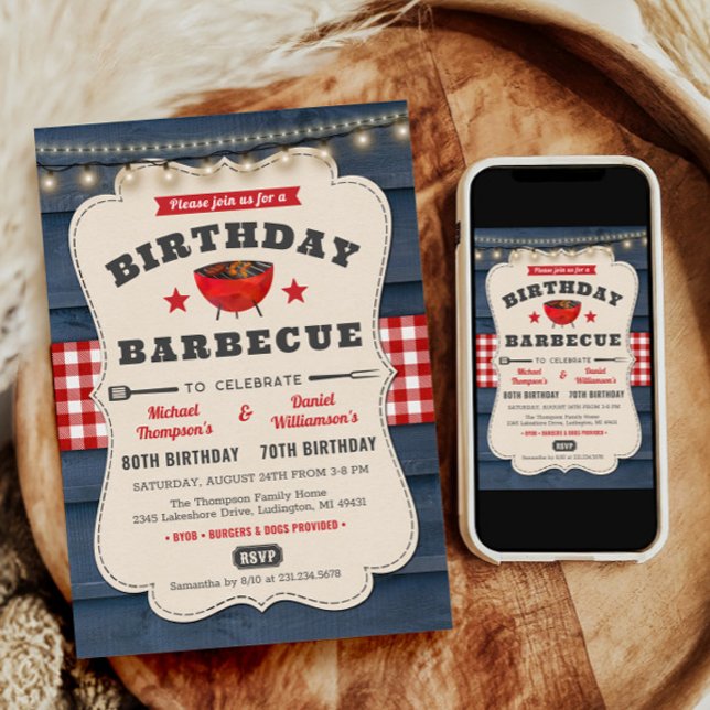 Invitación Doble parrillada doble cumpleaños barbacoa de vera (Dual Joint Double Birthday Summer BBQ Barbecue Party)