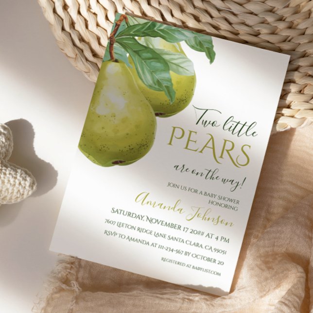 Invitación Doble Peral Dos Peras Gemelas Jardín Baby Shower (Subido por el creador)