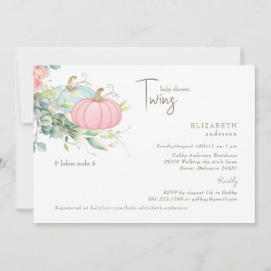Invitación Doble Pink & Blue Little Pumpkins Fiesta de Bebé