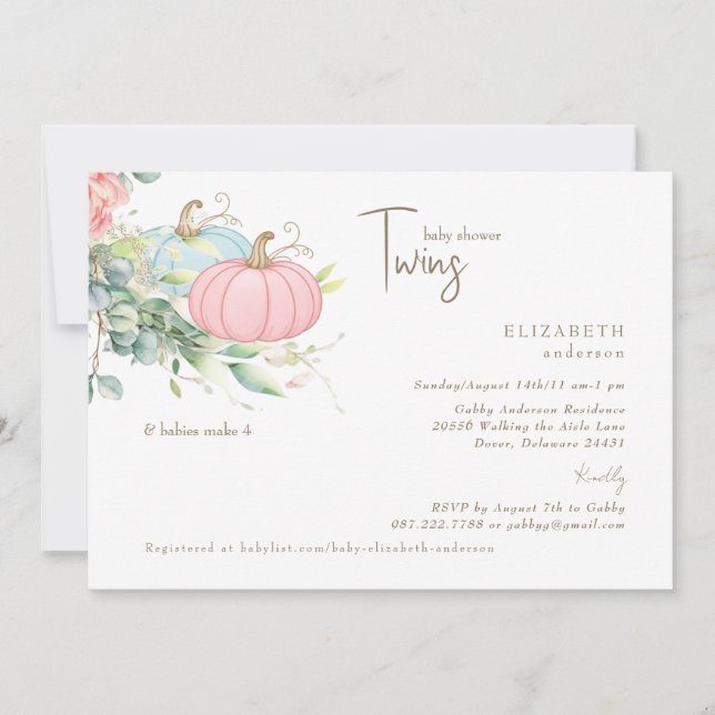 Invitación Doble Pink & Blue Little Pumpkins Fiesta de Bebé (Anverso)