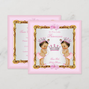 Invitación Doble Princesa Gemelas Fiesta de Bebé Rosa Dorado 