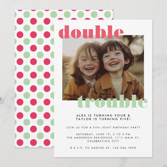 Invitación Doble Problema Articulación de Niños Foto Fiesta d (Anverso / Reverso)