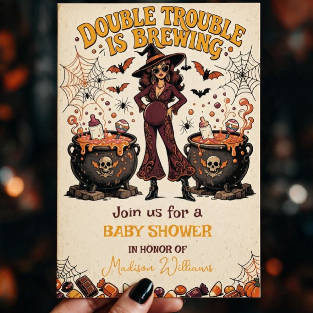 Invitación Doble problema está preparando gemelos de Hallowee (Double Trouble is Brewing Halloween Twins Invitation)