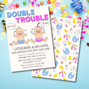 Invitación Doble problema Twin Boy y Chica Baby Shower