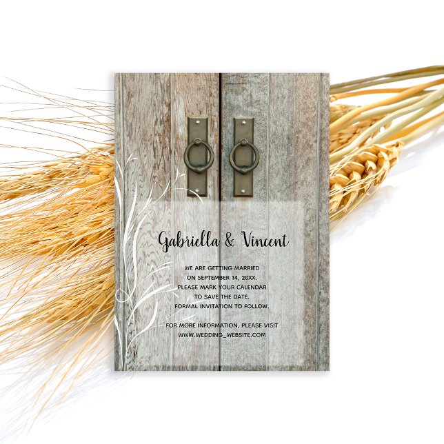 Invitación Doble puerta de granero Boda de campo Guardar la f (Set the tone for your casual farm or ranch marriage with this Barn Door Wedding Save the Date.)