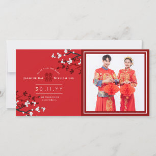 Invitación doble roja de la boda de la felicidad