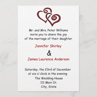 Invitación doble roja de la boda del corazón