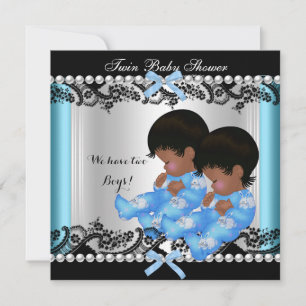Invitación Doble Shower de Gemelos Afroamericanos Bebé Niño A