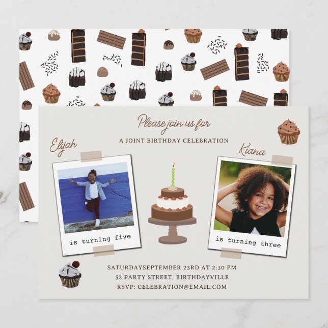 Invitación Doble tema de chocolate para cumpleaños conjunto c (Anverso / Reverso)