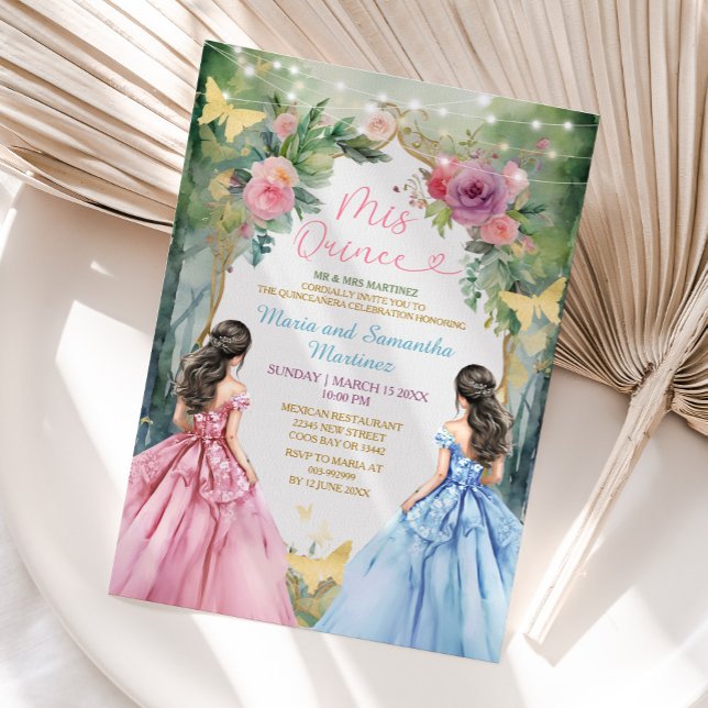 Invitación Doble Vestido Azul Rosa Floral Princesa Mis Quince (Subido por el creador)