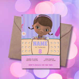 Invitación Doc McStuffins Cumpleaños Púrpura Rosa