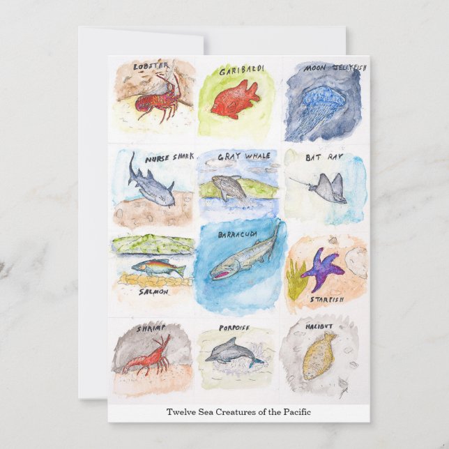 Invitación Doce criaturas marinas del Pacífico (Anverso)