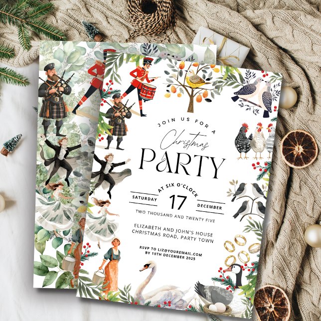 Invitación Doce Días de Navidad Fiesta de Collage de Acuarela (12 Days of Christmas Party Invitation
)