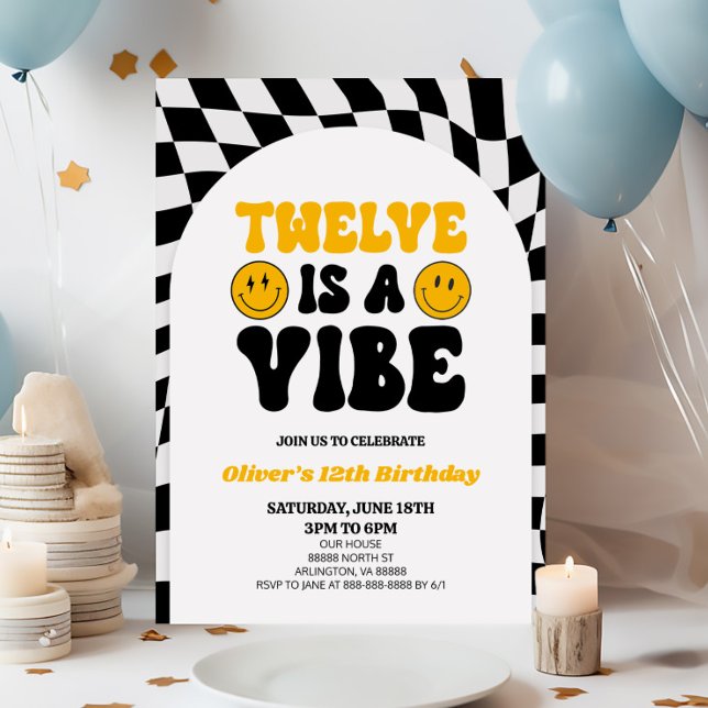Invitación Doce es una Vibe Retro Primera Fiesta de Cumpleaño (Subido por el creador)