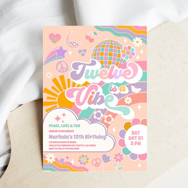 Invitación Doce Es Una Vibra Sol Arcoíris Disco Cumpleaños 12 (Subido por el creador)