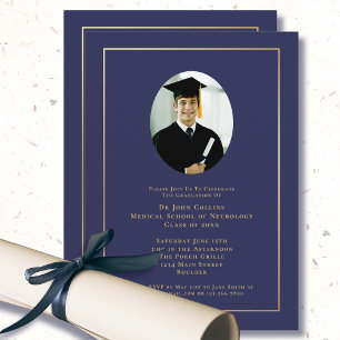 Invitación  Doctor Azul Marino Escuela de Medicina Foto Gradu