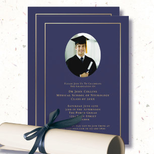 Invitación Doctor Azul Marino Escuela de Medicina Foto Gradua