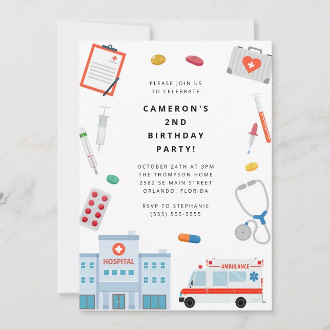 Invitación Doctor Scrubs Birthday Party Invitation (Anverso)