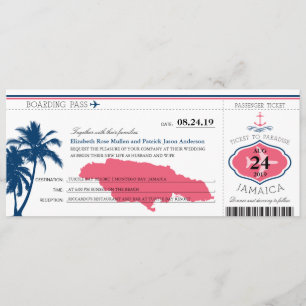 Invitación Documento azul/rosado de Jamaica de la palmera del