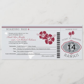 Invitación Documento de embarque de la boda a Hawaii