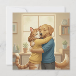 Invitación Dog and Cat Hug Square Invitation