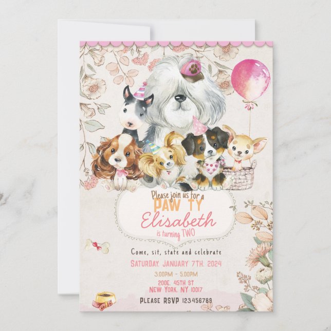 Invitación Dog Birthday Invitation Printable, girl Invitation