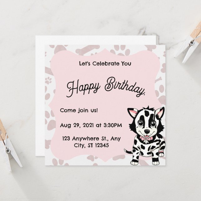 Invitación Dog drawing invitation for women's party.  (Anverso/Reverso In Situ)