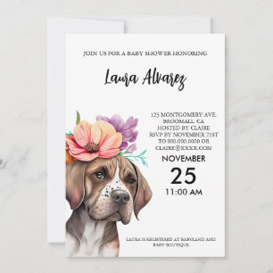 Invitación Dog Watercolor Flowers Baby Shower