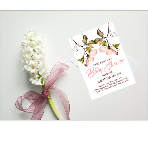 Invitación Dogwood Florecido Rosa en Acuarela   Shower de Beb